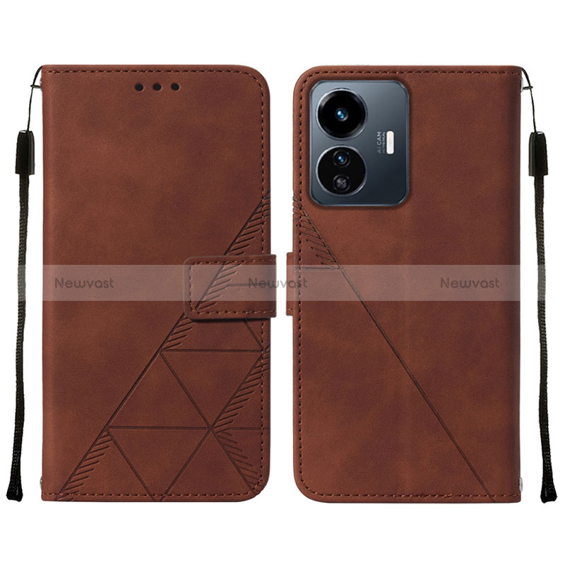 Leather Case Stands Flip Cover Holder Y01B for Vivo iQOO Z6 Lite 5G Brown