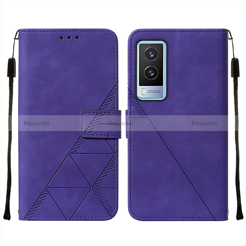 Leather Case Stands Flip Cover Holder Y01B for Vivo V21e 5G Purple