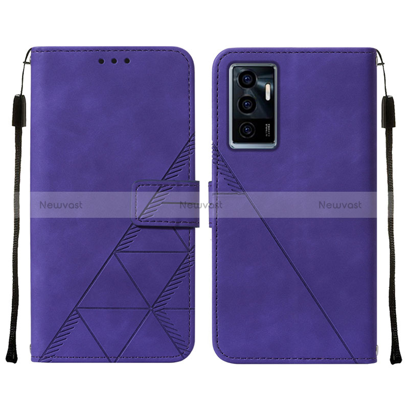 Leather Case Stands Flip Cover Holder Y01B for Vivo V23e 5G Purple