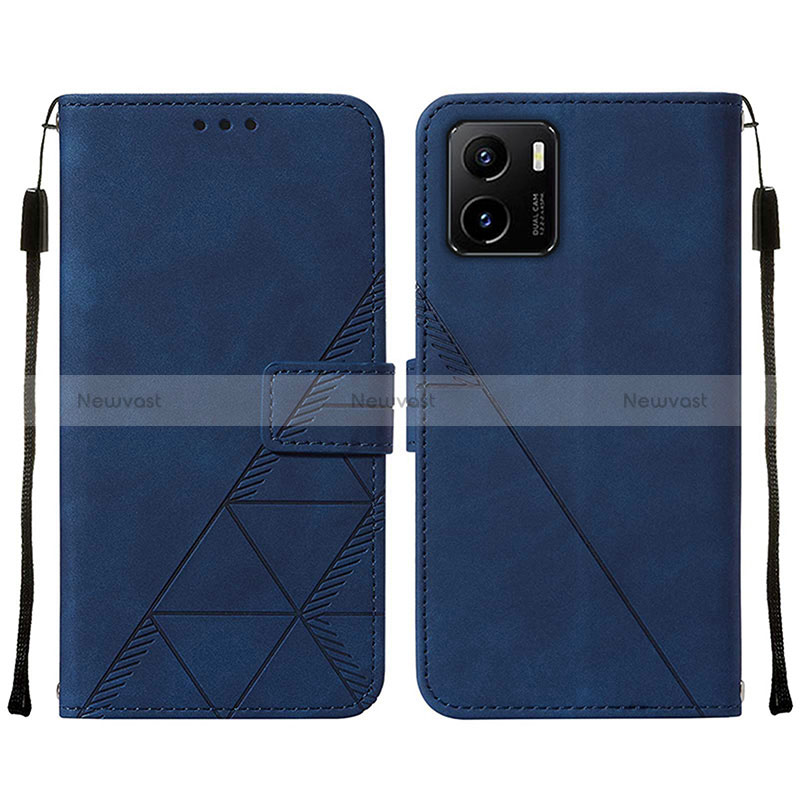 Leather Case Stands Flip Cover Holder Y01B for Vivo Y01 Blue