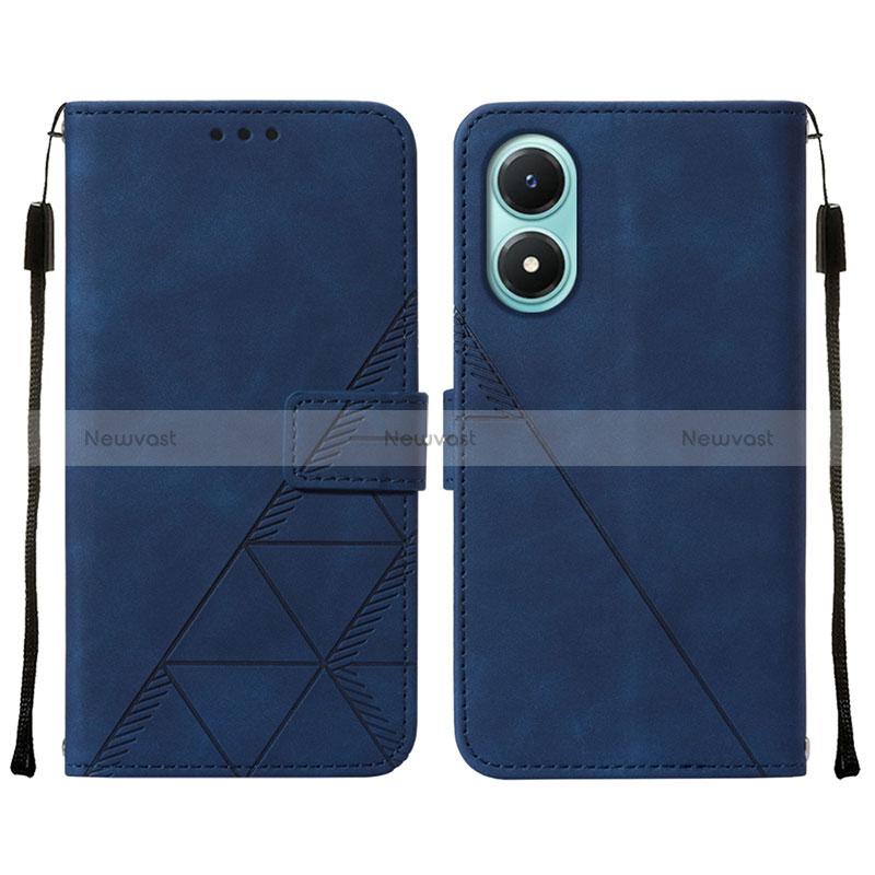 Leather Case Stands Flip Cover Holder Y01B for Vivo Y02S Blue