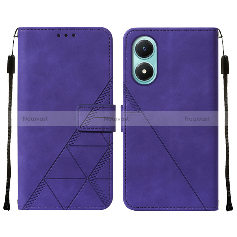 Leather Case Stands Flip Cover Holder Y01B for Vivo Y02S Purple