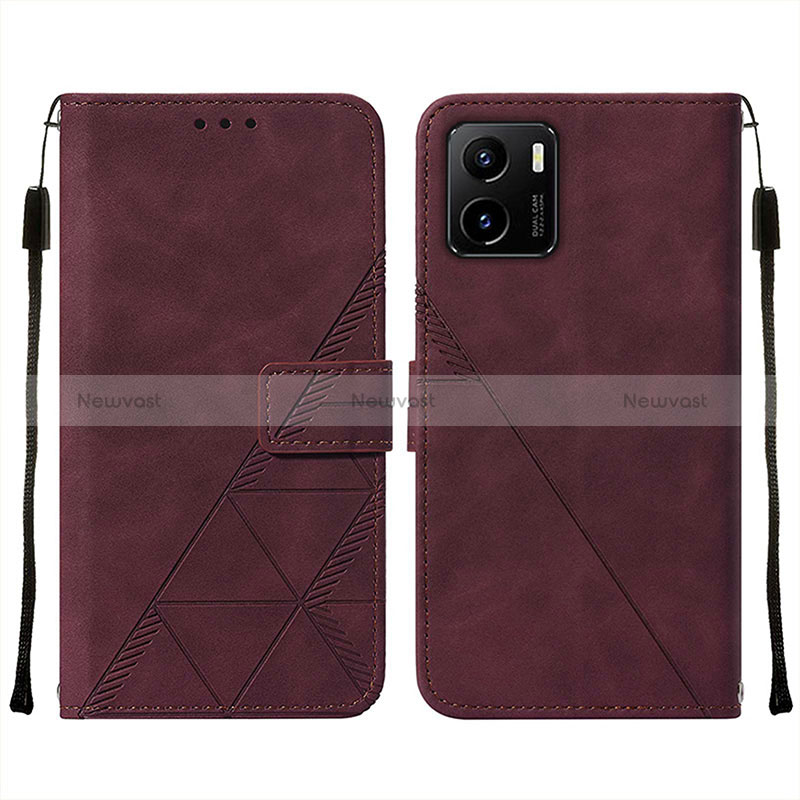 Leather Case Stands Flip Cover Holder Y01B for Vivo Y15A Red Wine