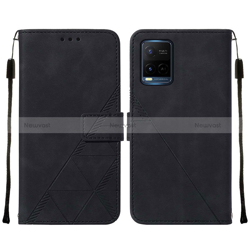 Leather Case Stands Flip Cover Holder Y01B for Vivo Y21a Black