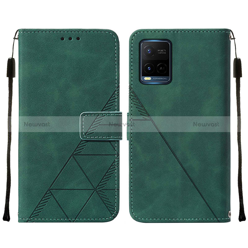 Leather Case Stands Flip Cover Holder Y01B for Vivo Y21a Green