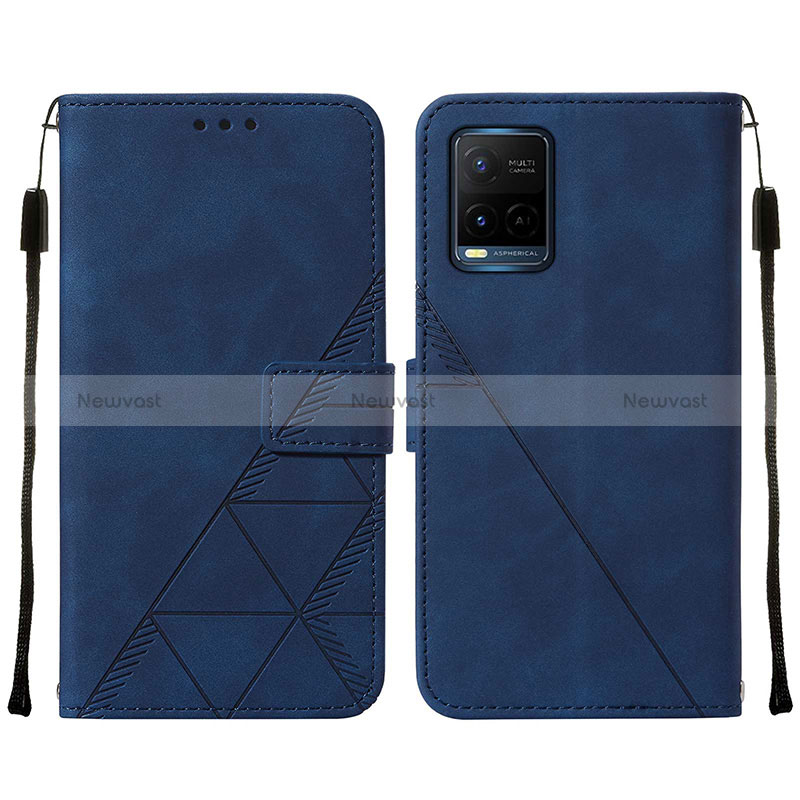 Leather Case Stands Flip Cover Holder Y01B for Vivo Y21e Blue