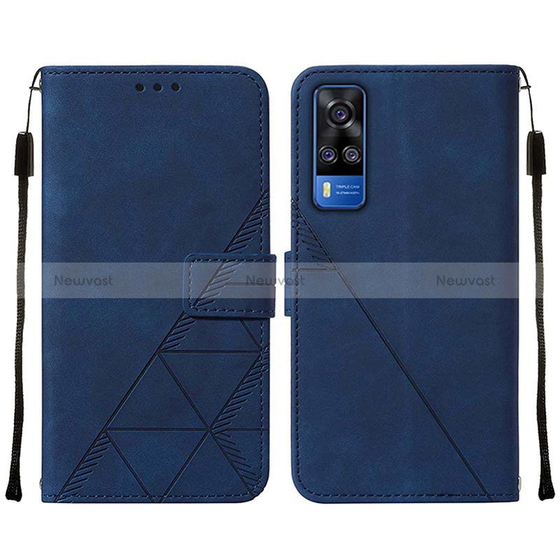 Leather Case Stands Flip Cover Holder Y01B for Vivo Y31 (2021) Blue