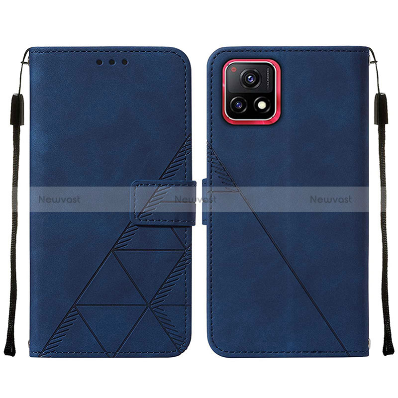 Leather Case Stands Flip Cover Holder Y01B for Vivo Y31s 5G Blue