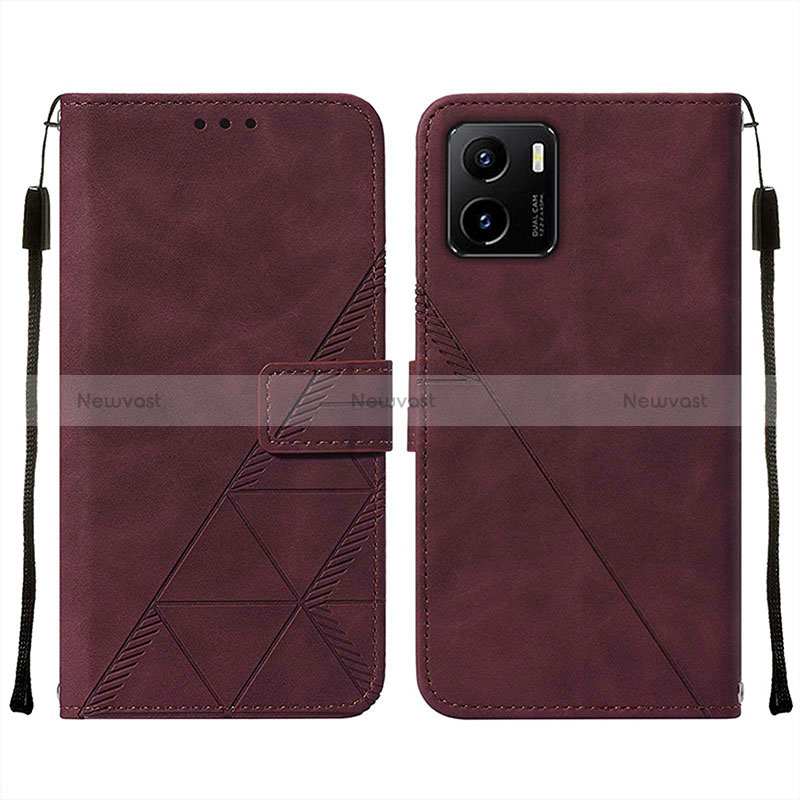 Leather Case Stands Flip Cover Holder Y01B for Vivo Y32t Red Wine