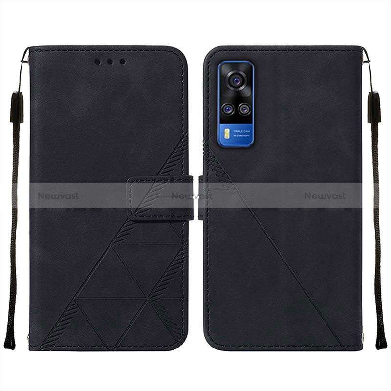 Leather Case Stands Flip Cover Holder Y01B for Vivo Y51 (2021) Black