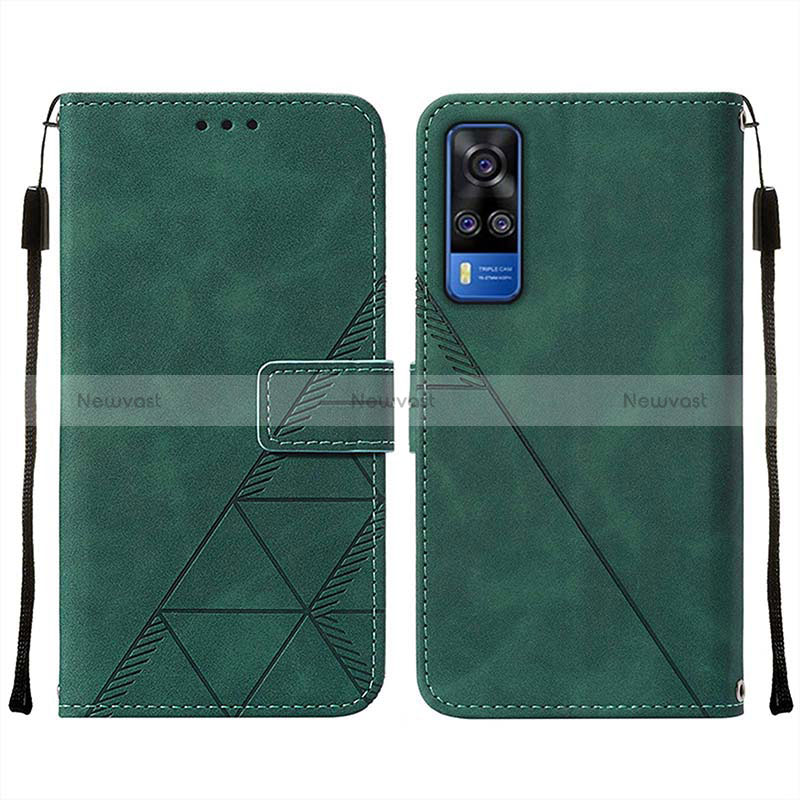 Leather Case Stands Flip Cover Holder Y01B for Vivo Y51 (2021) Green