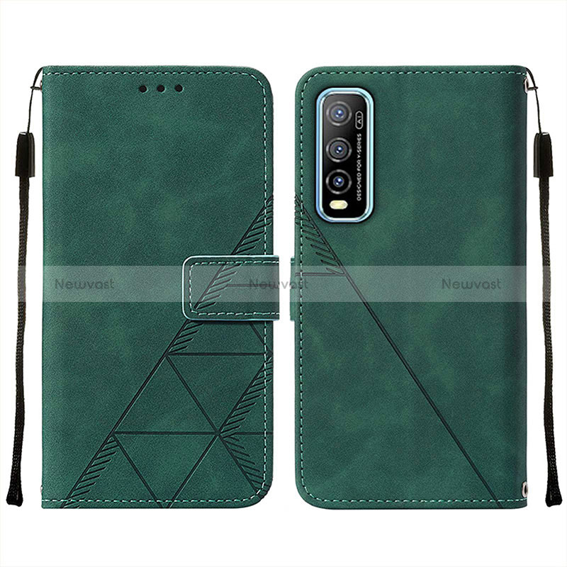 Leather Case Stands Flip Cover Holder Y01B for Vivo Y51s 5G Green