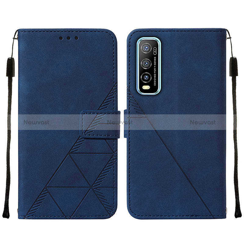 Leather Case Stands Flip Cover Holder Y01B for Vivo Y70t 5G Blue