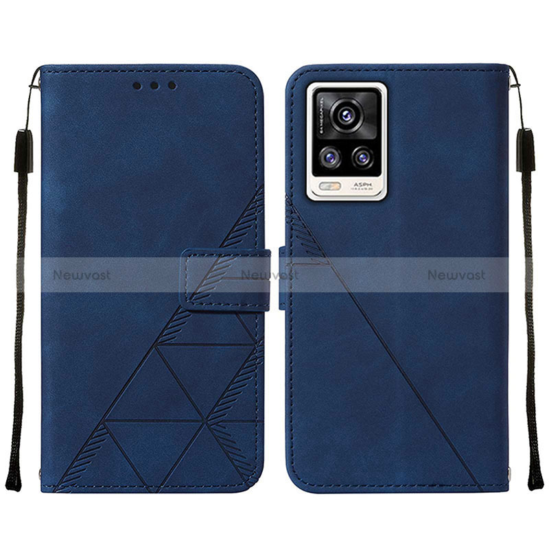 Leather Case Stands Flip Cover Holder Y01B for Vivo Y73 (2021) Blue