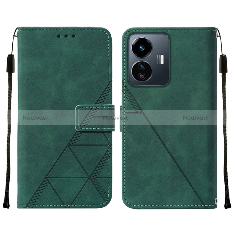 Leather Case Stands Flip Cover Holder Y01B for Vivo Y77 5G Green