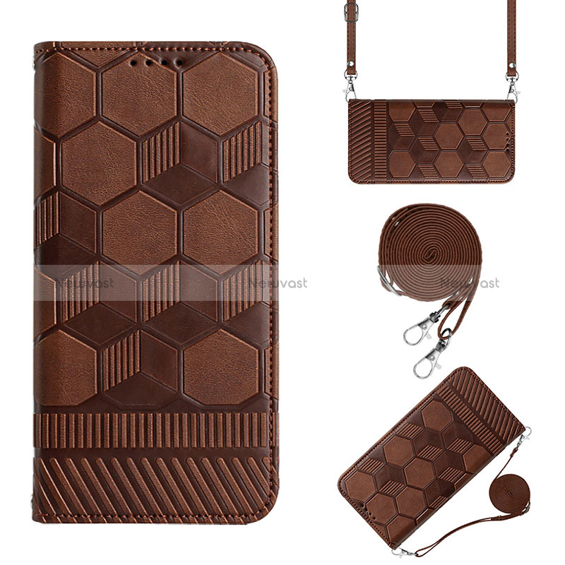 Leather Case Stands Flip Cover Holder Y01B for Xiaomi POCO C3 Brown