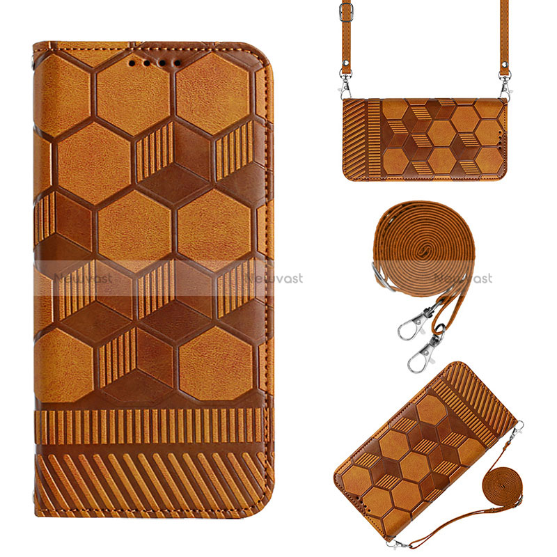Leather Case Stands Flip Cover Holder Y01B for Xiaomi Redmi 9 India Light Brown