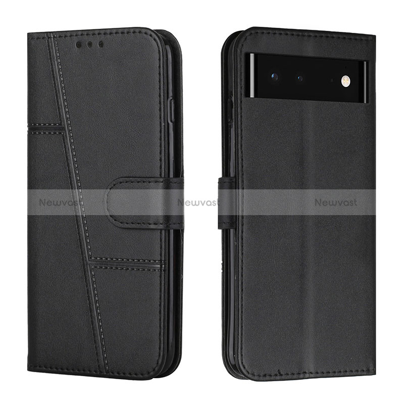 Leather Case Stands Flip Cover Holder Y01X for Google Pixel 6 5G Black