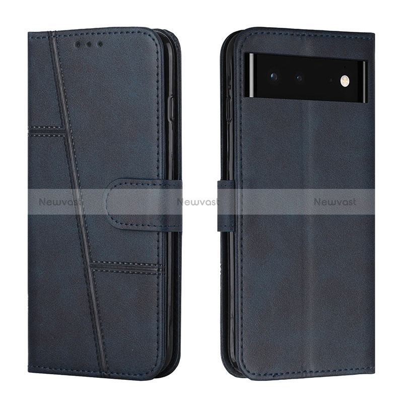 Leather Case Stands Flip Cover Holder Y01X for Google Pixel 6 5G Blue