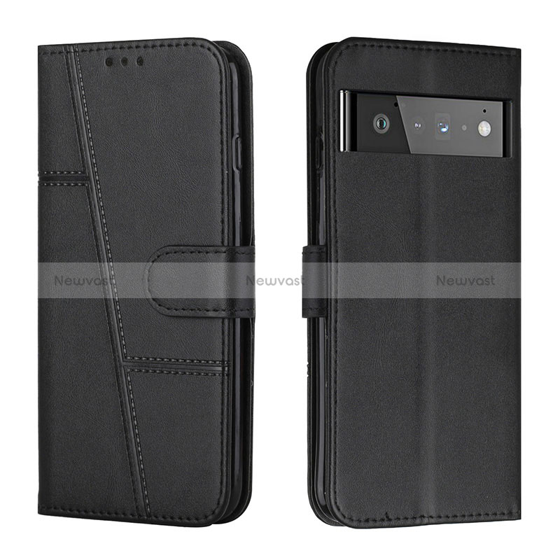 Leather Case Stands Flip Cover Holder Y01X for Google Pixel 6 Pro 5G Black