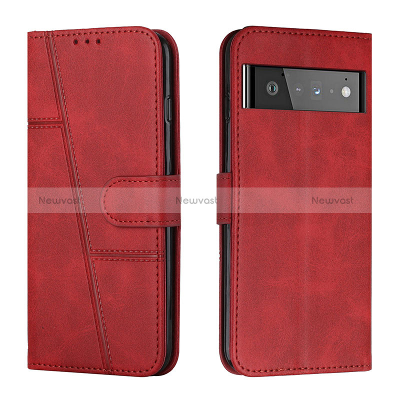 Leather Case Stands Flip Cover Holder Y01X for Google Pixel 6 Pro 5G Red