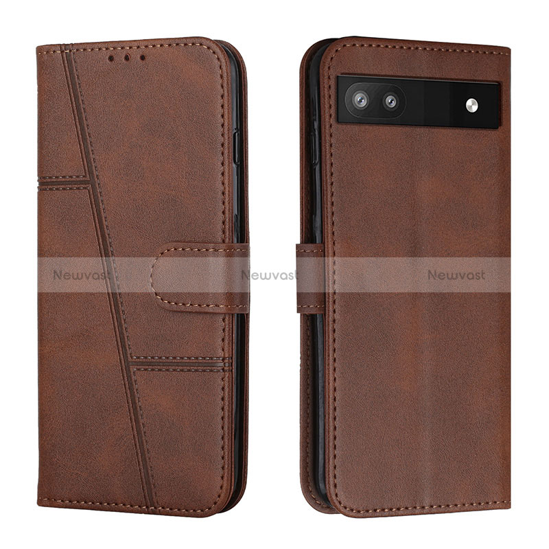 Leather Case Stands Flip Cover Holder Y01X for Google Pixel 6a 5G Brown