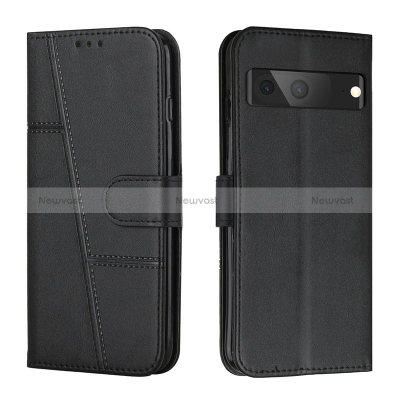 Leather Case Stands Flip Cover Holder Y01X for Google Pixel 7 5G Black