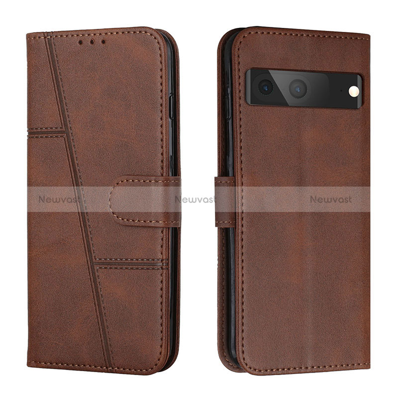 Leather Case Stands Flip Cover Holder Y01X for Google Pixel 7 5G Brown