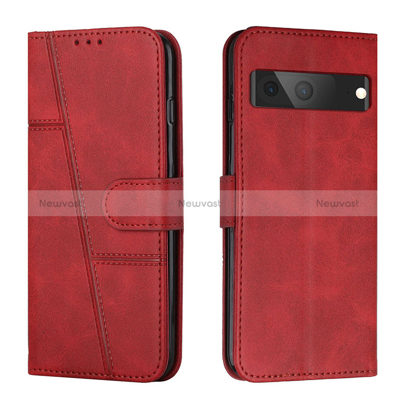 Leather Case Stands Flip Cover Holder Y01X for Google Pixel 7 5G Red