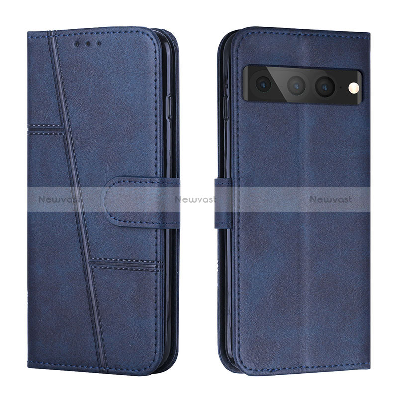 Leather Case Stands Flip Cover Holder Y01X for Google Pixel 7 Pro 5G Blue