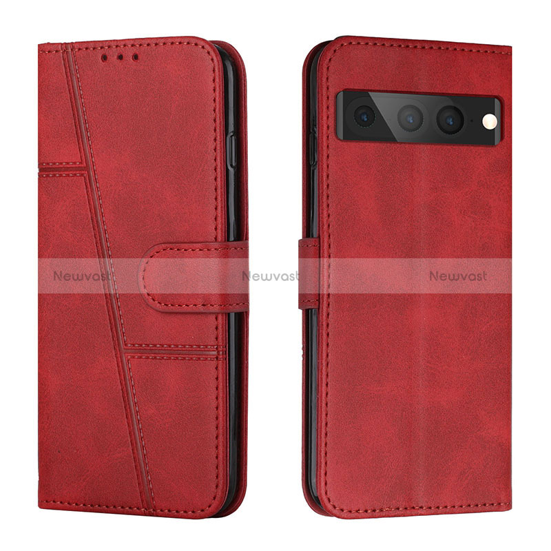 Leather Case Stands Flip Cover Holder Y01X for Google Pixel 7 Pro 5G Red