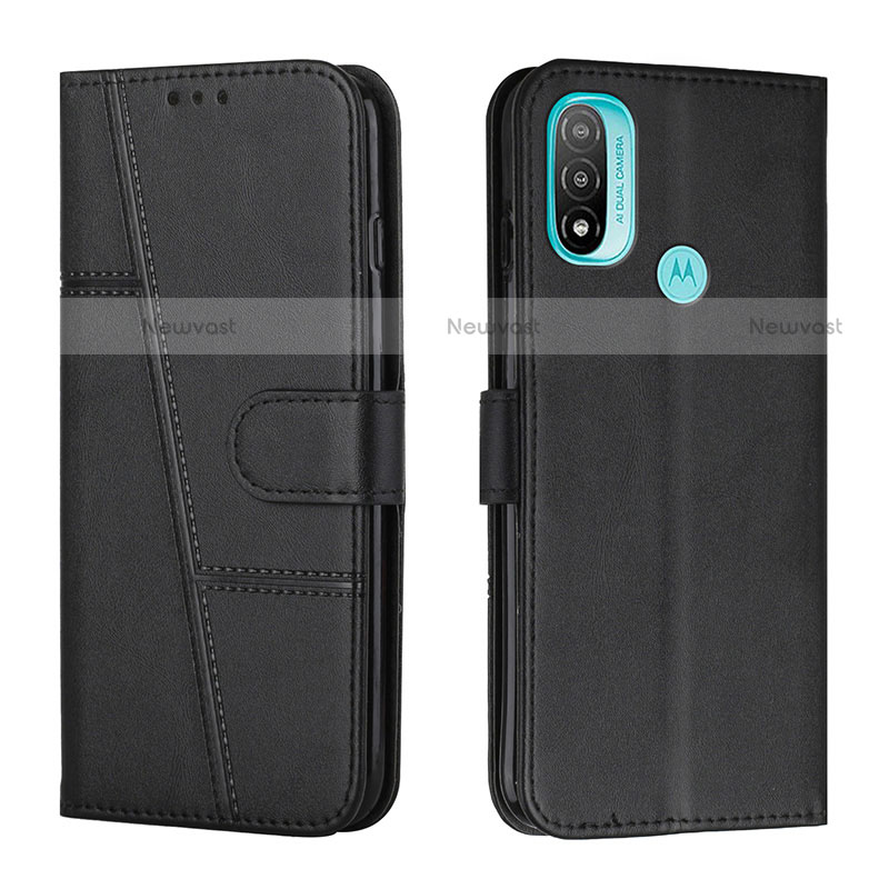 Leather Case Stands Flip Cover Holder Y01X for Motorola Moto E20 Black