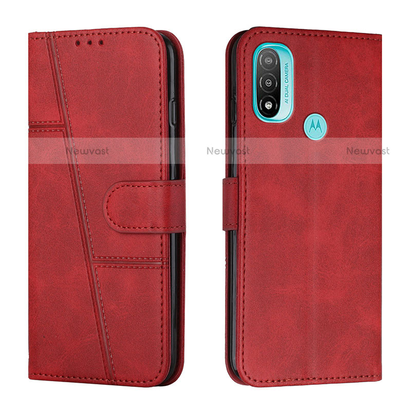 Leather Case Stands Flip Cover Holder Y01X for Motorola Moto E30 Red