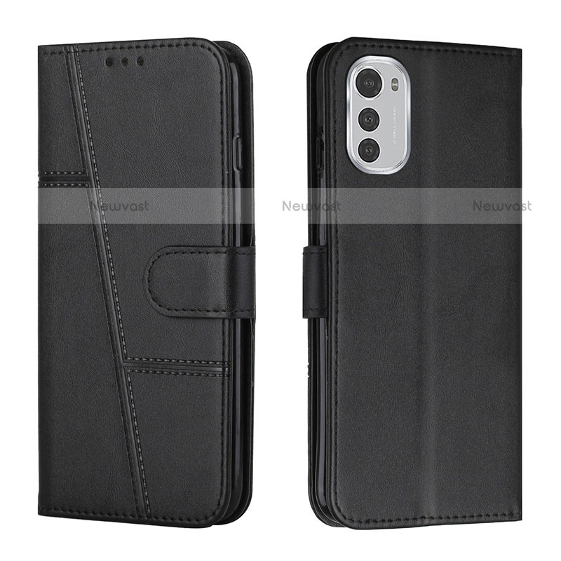 Leather Case Stands Flip Cover Holder Y01X for Motorola Moto E32 Black