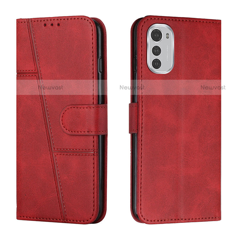 Leather Case Stands Flip Cover Holder Y01X for Motorola Moto E32s Red