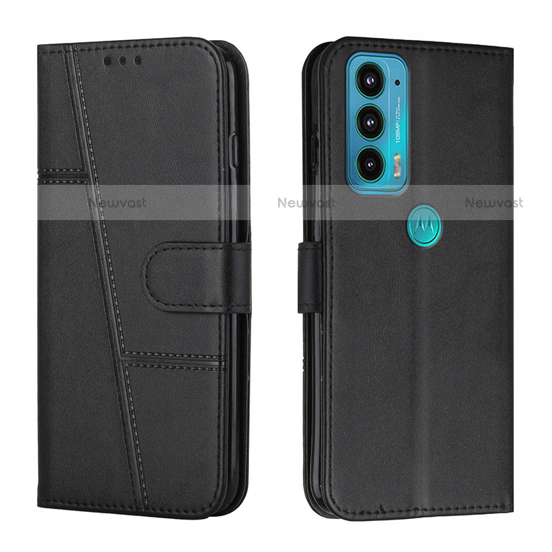 Leather Case Stands Flip Cover Holder Y01X for Motorola Moto Edge 20 5G Black