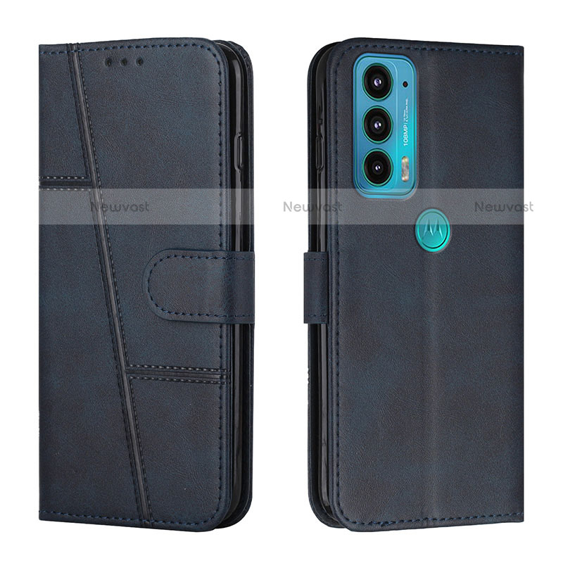 Leather Case Stands Flip Cover Holder Y01X for Motorola Moto Edge 20 5G Blue