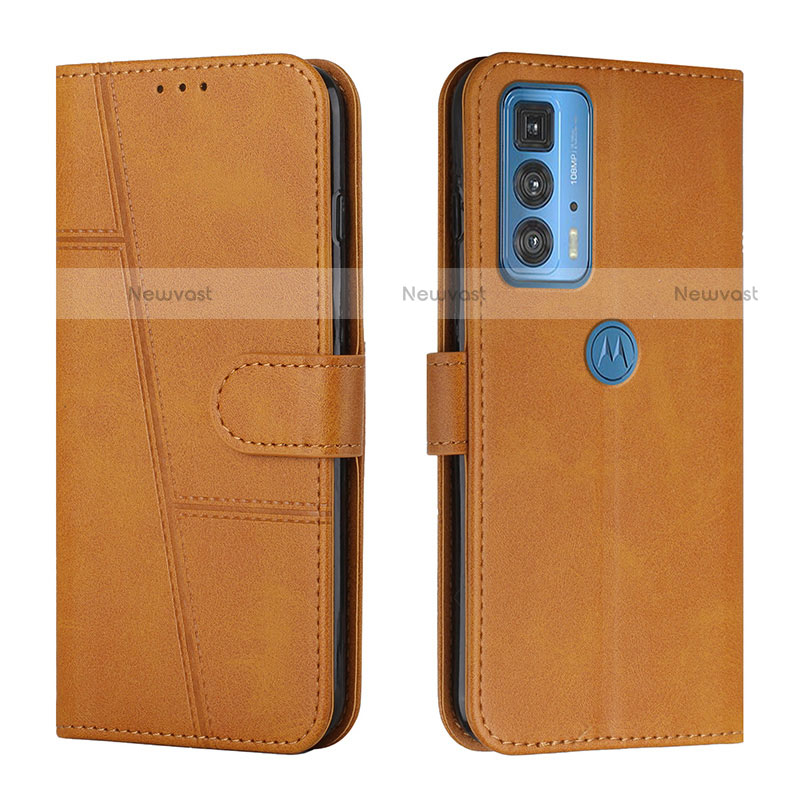 Leather Case Stands Flip Cover Holder Y01X for Motorola Moto Edge 20 Pro 5G Light Brown