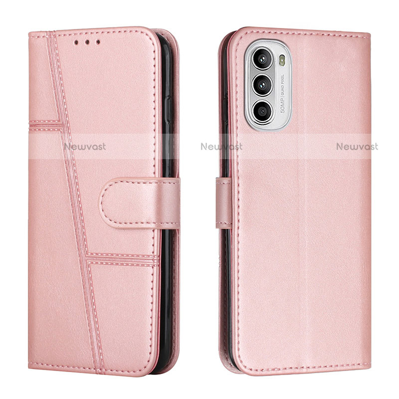 Leather Case Stands Flip Cover Holder Y01X for Motorola Moto Edge (2022) 5G Rose Gold