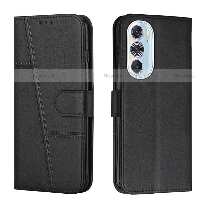 Leather Case Stands Flip Cover Holder Y01X for Motorola Moto Edge 30 Pro 5G Black