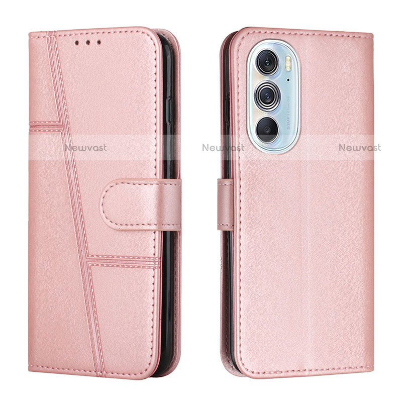 Leather Case Stands Flip Cover Holder Y01X for Motorola Moto Edge 30 Pro 5G Rose Gold