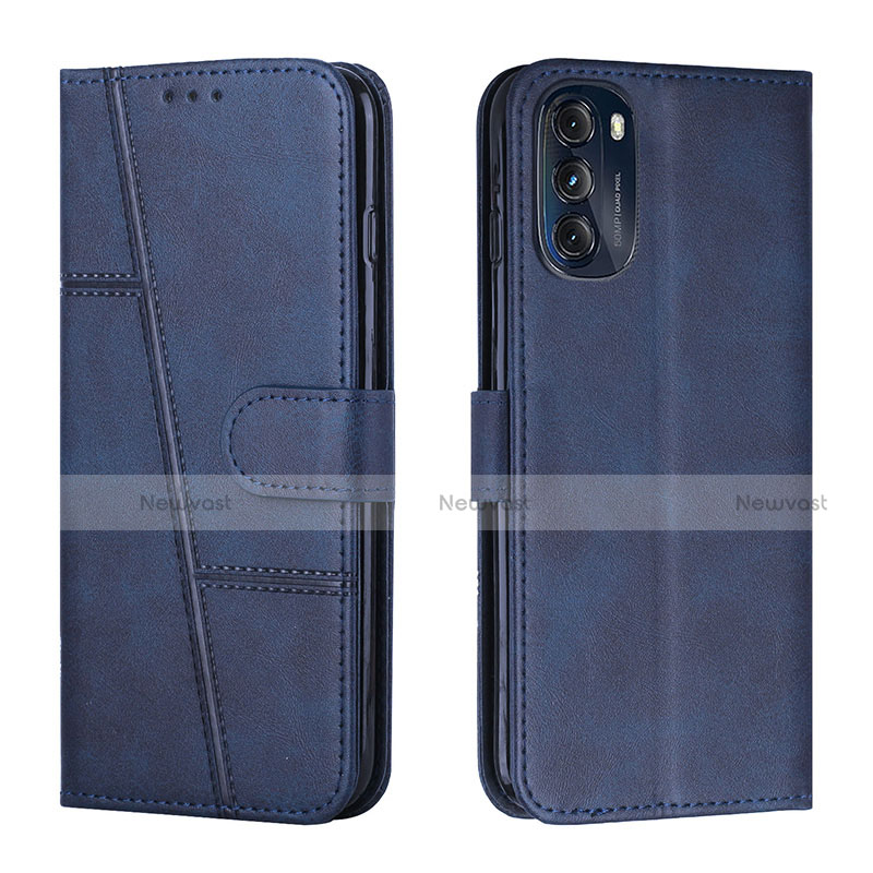 Leather Case Stands Flip Cover Holder Y01X for Motorola Moto G 5G (2022) Blue