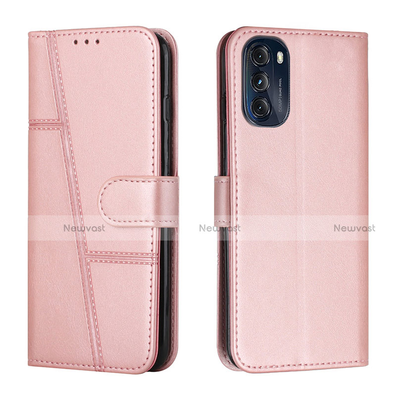 Leather Case Stands Flip Cover Holder Y01X for Motorola Moto G 5G (2022) Rose Gold