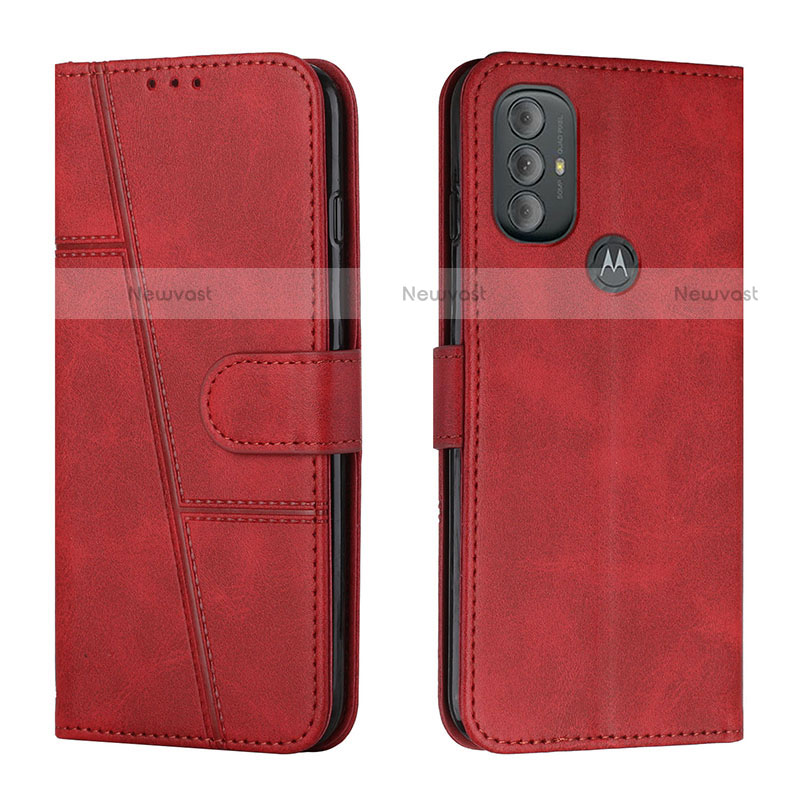 Leather Case Stands Flip Cover Holder Y01X for Motorola Moto G Play (2023) Red