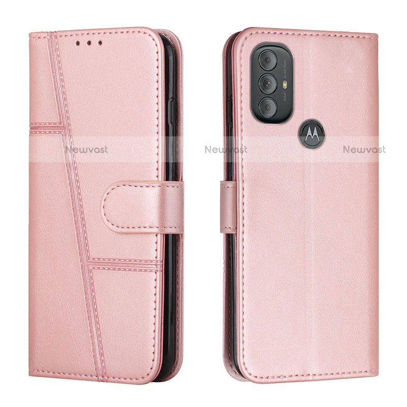 Leather Case Stands Flip Cover Holder Y01X for Motorola Moto G Play (2023) Rose Gold