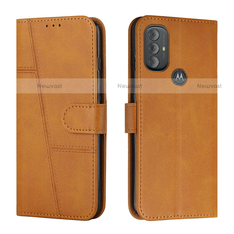 Leather Case Stands Flip Cover Holder Y01X for Motorola Moto G Power (2022) Light Brown