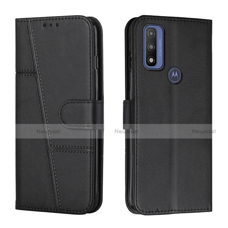 Leather Case Stands Flip Cover Holder Y01X for Motorola Moto G Pure Black