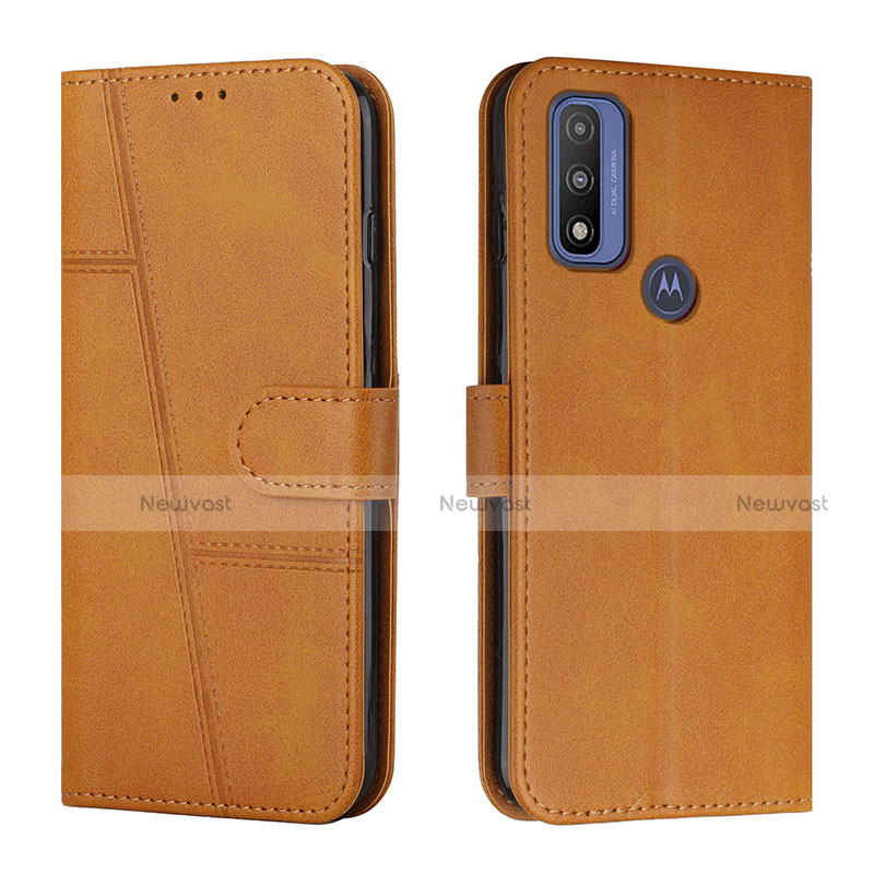 Leather Case Stands Flip Cover Holder Y01X for Motorola Moto G Pure Light Brown