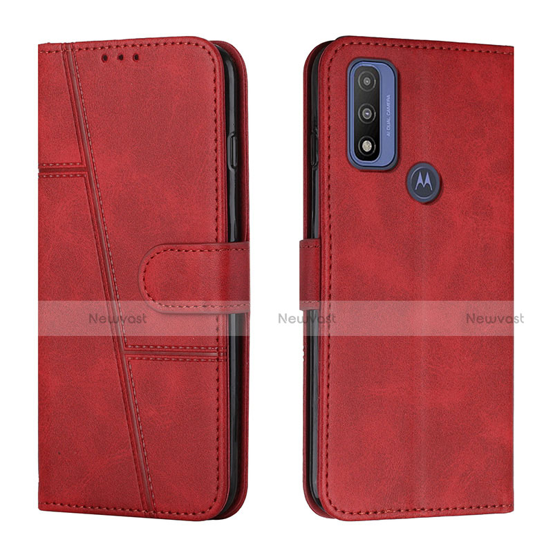 Leather Case Stands Flip Cover Holder Y01X for Motorola Moto G Pure Red