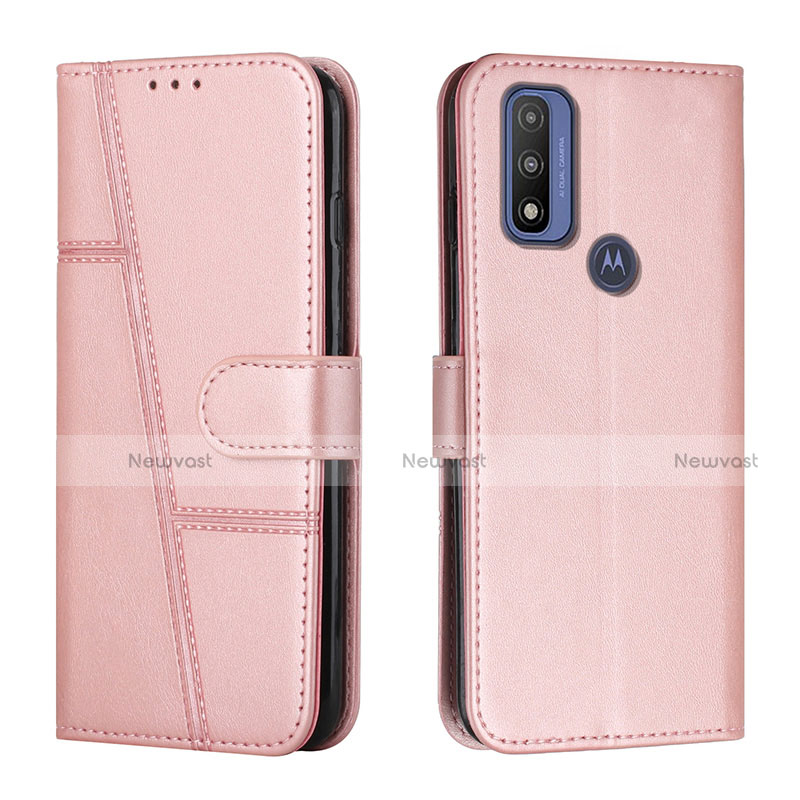 Leather Case Stands Flip Cover Holder Y01X for Motorola Moto G Pure Rose Gold